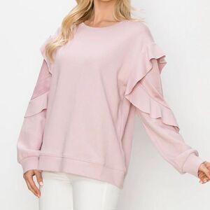Joh Apparel Pink Kesli Satin Ruffle Sweatshirt -  XS